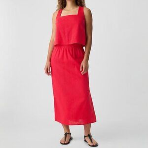 Gap Linen Blend Midi Skirt Women XXL Slipper Red Pull On Side Slit Washable